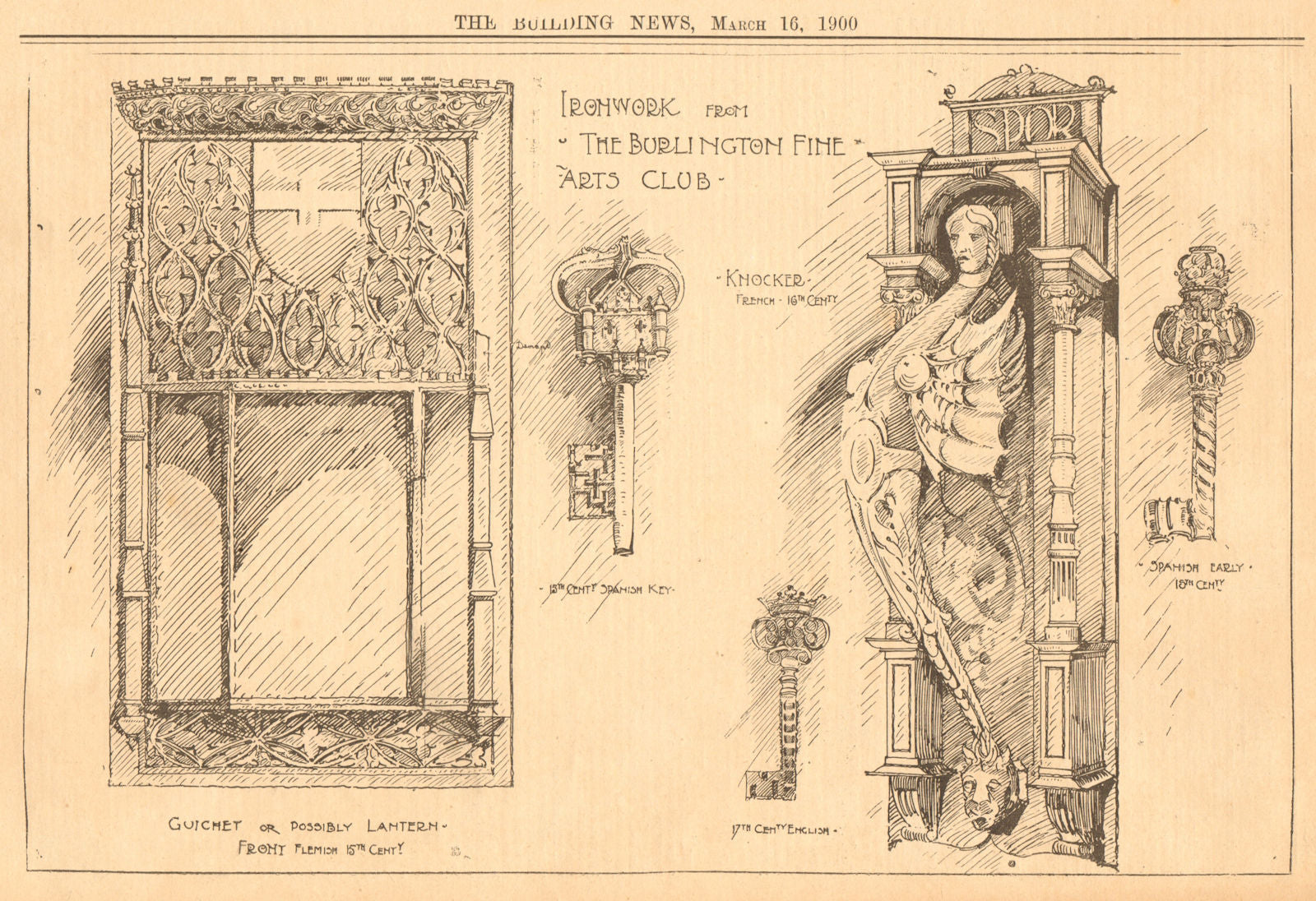 Ironwork Burlington Fine Arts Club. Knocker French key Guichet Flemish 1900